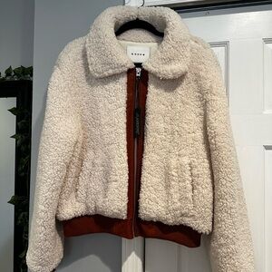 Blank NYC Cream Teddy Jacket with Rust Zip Trim